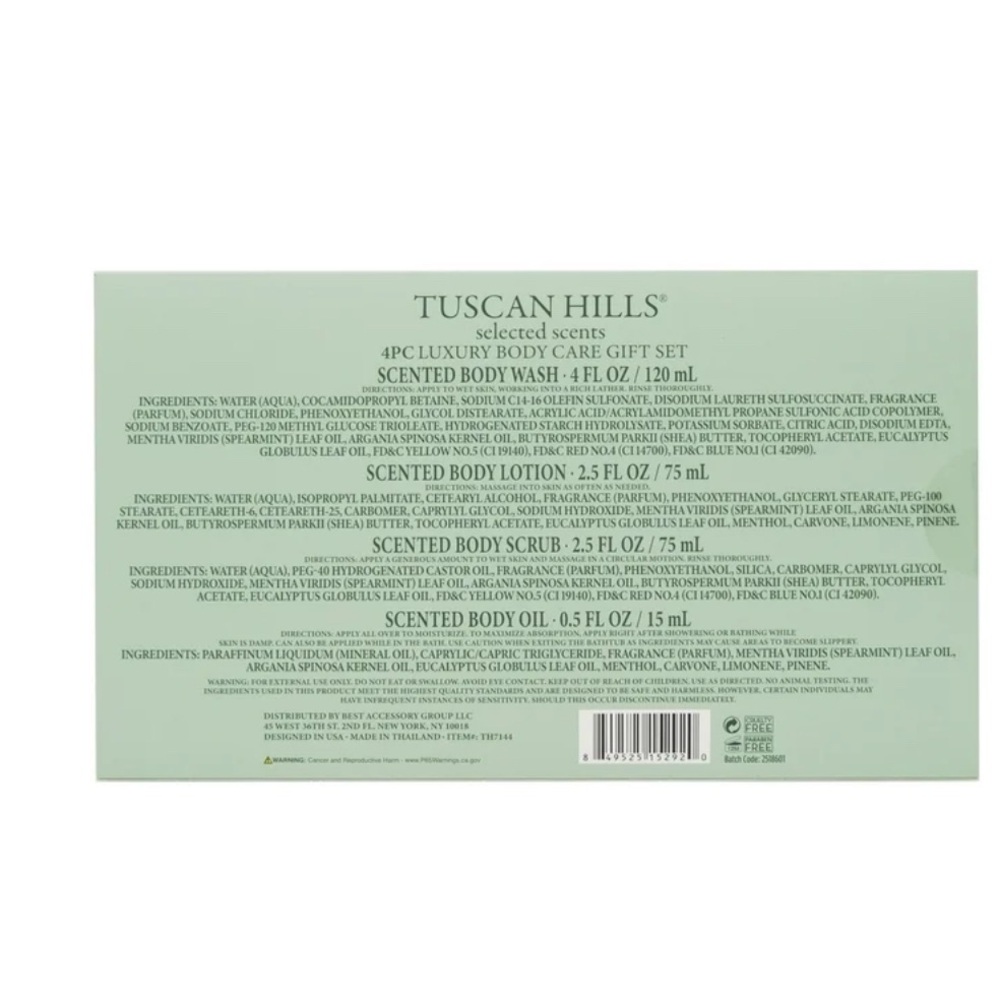 Tuscan Hills 4 Pc Spearmint & Argan Oil Body Care Gift Set Spa Luxury - Picture 3 of 9